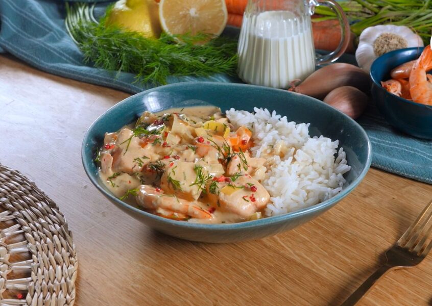 Mijoté de poissons et crustacés à la crème